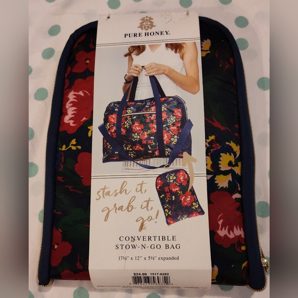 NWT! Pure Honey Convertible Stow N' Go Bag